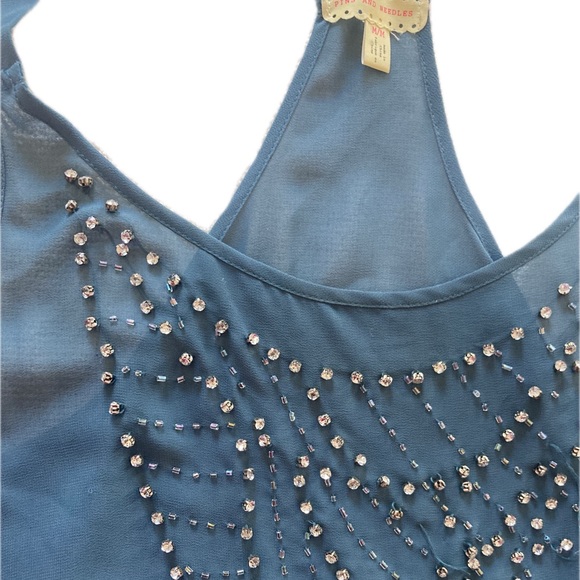 UO Sheer Turquoise Embroidered Shirt - Picture 2 of 3